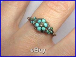 Antique Georgian 9k 9ct Gold Sterling Silver Turquoise Mourning locket ring