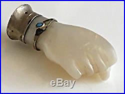 Antique MOP Pearl Figa Charm Wearing Tiny Sterling Silver Turquoise Bracelet