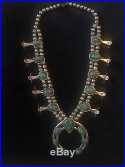 Antique Native American Indian Navajo Sterling Silver Squash Blossom Necklace