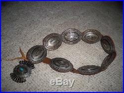 Antique Native American Indian Navajo Sterling Silver Turquoise Concho Belt