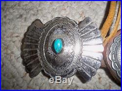 Antique Native American Indian Navajo Sterling Silver Turquoise Concho Belt