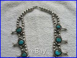 Antique Native American Squash Blossom Silver Necklace/naja Royston Turquoise