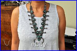 Antique Native American Sterling Silver & Turquoise Squash Blossom Necklace