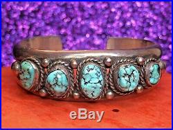 Antique Sterling Native American Old Pawn Cuff Bracelet Kingman Turquoise