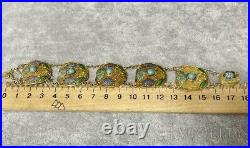 Antique Sterling Silver Bracelet Coral Womens Gilt Jewelry Enamel Rare Old 22.8g