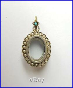 Antique Sterling Silver Gilt Turquoise Seed Pearl Locket Pendant