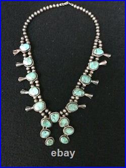 Antique Sterling Silver Navajo Turquoise Squash Blossom Necklace Circa 1920's