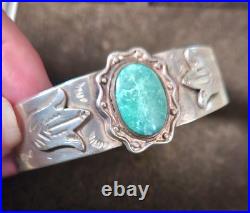 Antique Sterling Silver & Turquoise Navajo Cuff Bracelet Fred Harvey era