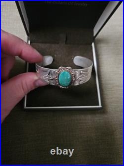 Antique Sterling Silver & Turquoise Navajo Cuff Bracelet Fred Harvey era