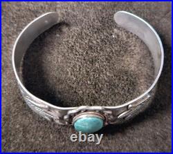 Antique Sterling Silver & Turquoise Navajo Cuff Bracelet Fred Harvey era