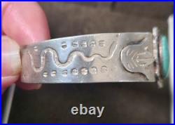 Antique Sterling Silver & Turquoise Navajo Cuff Bracelet Fred Harvey era