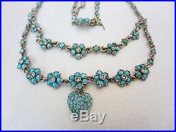 Antique Victorian 9k Gold Sterling Silver Persian Turquoise Seed Pearl Necklace
