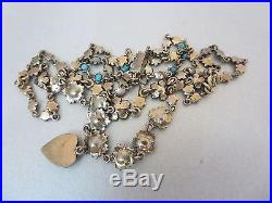 Antique Victorian 9k Gold Sterling Silver Persian Turquoise Seed Pearl Necklace