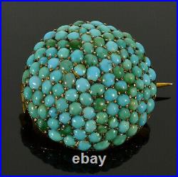 Antique Victorian Large Turquoise Pave Gilded Sterling Brooch Pin C 1860