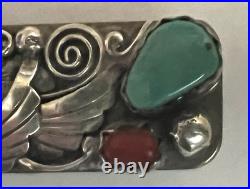 Antique/Vintage Native American Sterling Silver Turquoise Coral Fancy Money Clip