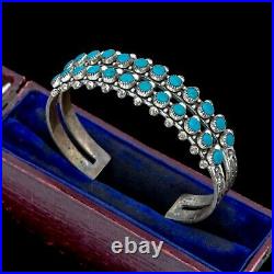 Antique Vintage Native Navajo Pawn Sterling Silver Turquoise Row Cuff Bracelet