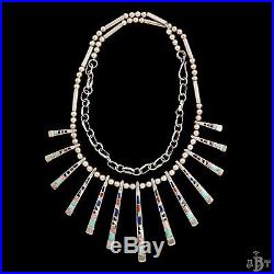 Antique Vintage Native Zuni Sterling Silver Turquoise Lapis Graduated Necklace
