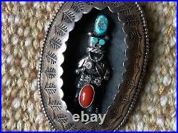Apache Yaqui Michael Horse Lg Sterling Silver Kachina Pendant Turquoise Coral