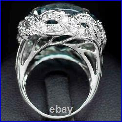 Aqua Blue Aquamarine Ring Oval 30.70ct. Sapphire 925 Sterling Silver Jewelry Sz 7