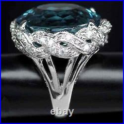 Aqua Blue Aquamarine Ring Oval 30.70ct. Sapphire 925 Sterling Silver Jewelry Sz 7