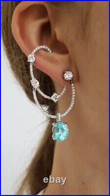 Aqua Dangle Earring For Women Party Wear 925 Sterling Silver CZ Jewelry