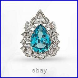 Aqua Pear Ring 925 Sterling Silver Halo Cocktail Ring Party Wear Highend Jewelry