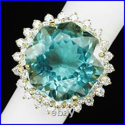 Aquamarine Aqua Blue 30.20 Ct. Sapp 925 Sterling Silver Gold Ring Size 6 Jewelry