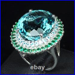 Aquamarine Aqua Blue Oval 18.70 Ct. 925 Sterling Silver Ring Size 6.75 Jewelry