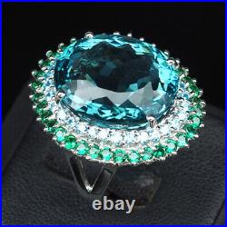 Aquamarine Aqua Blue Oval 18.70 Ct. 925 Sterling Silver Ring Size 6.75 Jewelry