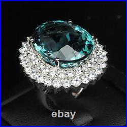 Aquamarine Aqua Blue Oval 25 CT. Sapp 925 Sterling Silver Ring Size 6.5 Jewelry