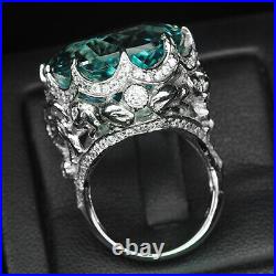 Aquamarine Aqua Blue Oval 40.30 Ct. Sapp 925 Sterling Silver Ring Sz 7.25 Jewelry