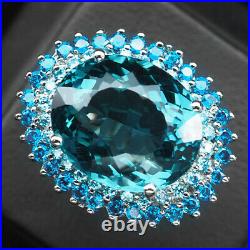 Aquamarine Aqua Blue Ring Size 6.25 Oval 15.50 Ct. 925 Sterling Silver Jewelry