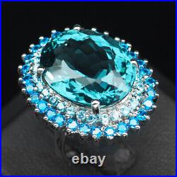 Aquamarine Aqua Blue Ring Size 6.25 Oval 15.50 Ct. 925 Sterling Silver Jewelry