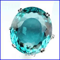 Aquamarine Aqua Blue Ring Size 7 Oval 42.80 Ct. 925 Sterling Silver Gift Jewelry
