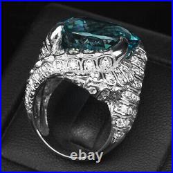 Aquamarine Aqua Blue Round 24.70Ct. 925 Sterling Silver Ring Size 7 Jewelry Gift