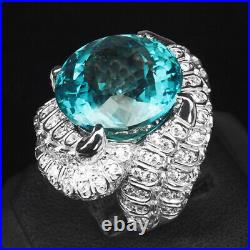 Aquamarine Aqua Blue Round 24.70Ct. 925 Sterling Silver Ring Size 7 Jewelry Gift