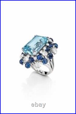 Aquamarine Cocktail Statement Ring Handmade High Jewelry 925 Sterling Silver New