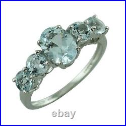 Aquamarine Gemstone Party Jewelry Sterling Silver Ring