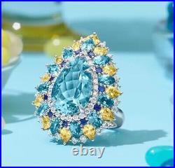 Aquamarine Ring 925 Sterling Silver Handmade Statement Auction Luxury Jewelry