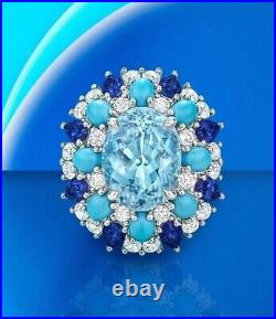 Aquamarine Statement Ring Handmade Designer HIgh Jewelry 925 Sterling Silver New