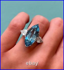 Aquamarine Three Stone Ring Marquise Cocktail Party Jewelry 925 Sterling Silver