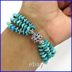 Arizona Turquoise Gemstone Solid Sterling Silver Beaded Elegant Bracelet Jewelry