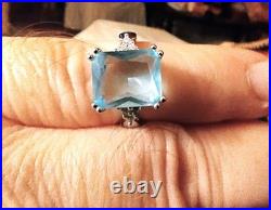 Artisan Aquamarine Gem. 925 Silver Woman's Fine Solitaire Cocktail Ring Sz 8 New