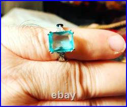 Artisan Aquamarine Gem. 925 Silver Woman's Fine Solitaire Cocktail Ring Sz 8 New