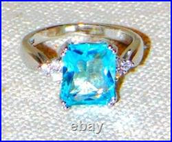 Artisan Aquamarine Gem. 925 Silver Woman's Fine Solitaire Cocktail Ring Sz 8 New