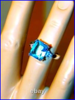 Artisan Aquamarine Gem. 925 Silver Woman's Fine Solitaire Cocktail Ring Sz 8 New