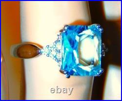 Artisan Aquamarine Gem. 925 Silver Woman's Fine Solitaire Cocktail Ring Sz 8 New
