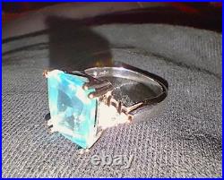 Artisan Aquamarine Gem. 925 Silver Woman's Fine Solitaire Cocktail Ring Sz 8 New