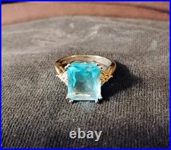 Artisan Aquamarine Gem. 925 Silver Woman's Fine Solitaire Cocktail Ring Sz 8 New