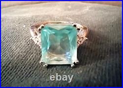 Artisan Aquamarine Gem. 925 Silver Woman's Fine Solitaire Cocktail Ring Sz 8 New
